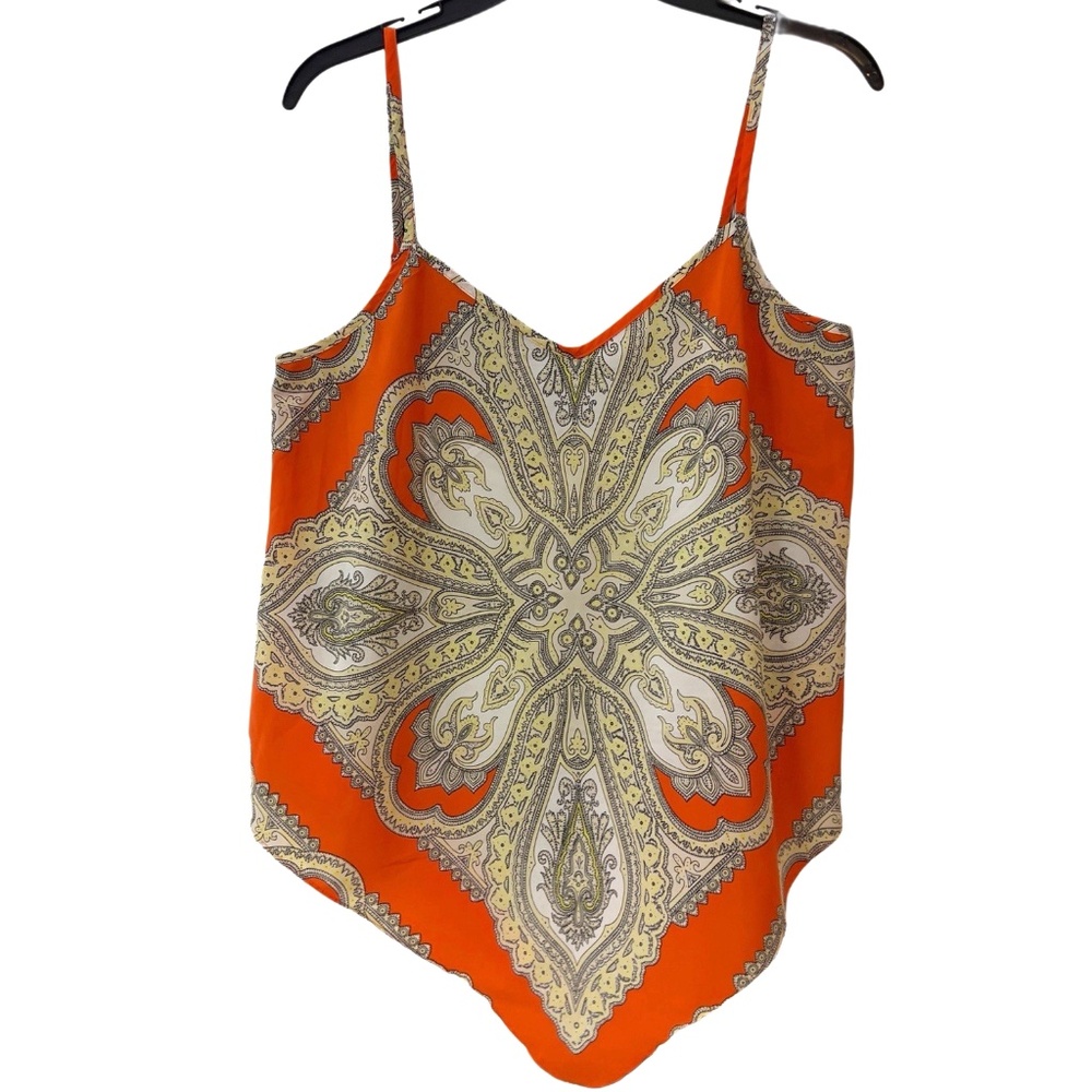 NWT INC Handkerchief Top Size 8 Blouse Bandana Print Sleeveless Orange Beige